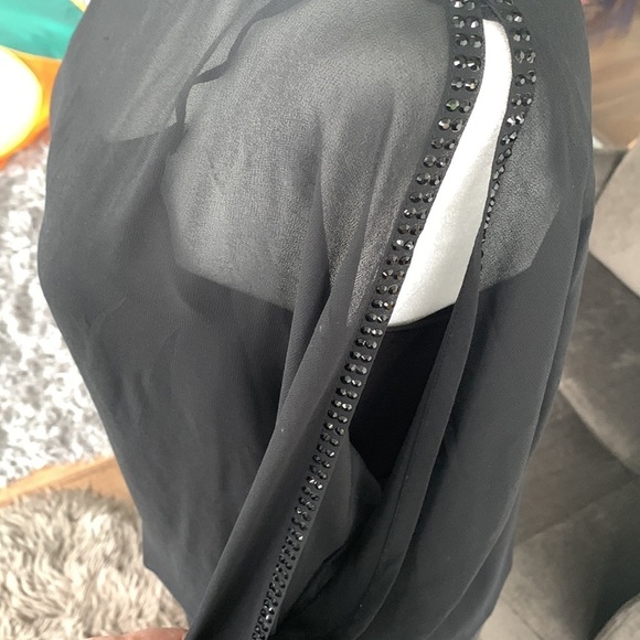 Cache Sequins Embellished Sheer Elegant Black Evening Mini Dress sz S - Picture 3 of 9